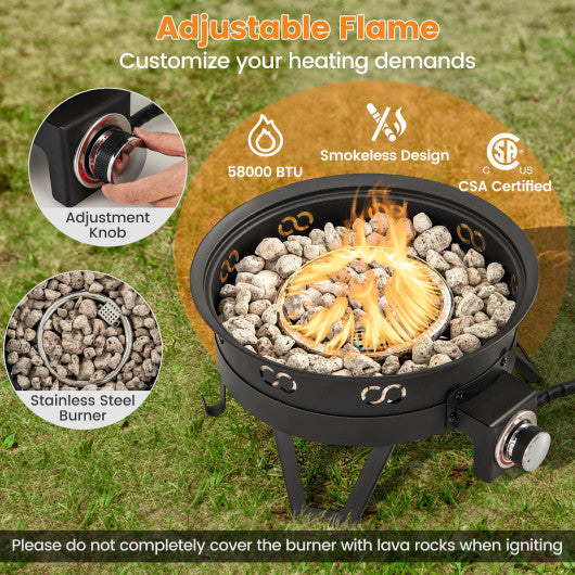 17 Inch Portable Gas Fire Pit with Folding Legs and Removable Grill for Camping-Black