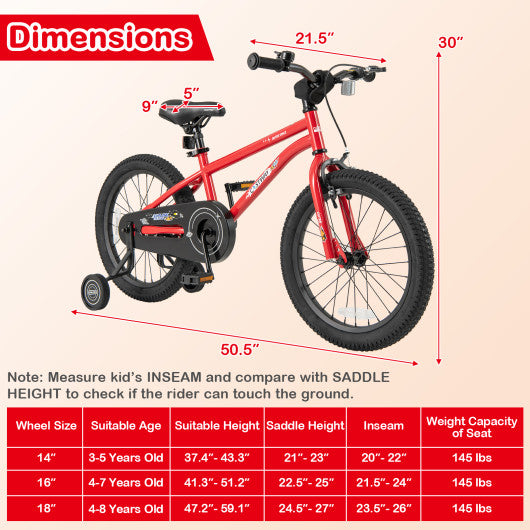 18-Inch Kids Bike Ages 3-8 with Handbrake and Coaster Brake and Bell Ring-18 inches