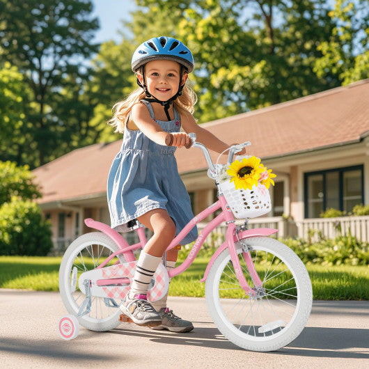 18 Inch Kids Bike with Training Wheels and Basket for Boys Girls 4-8 Years Old-18 inches