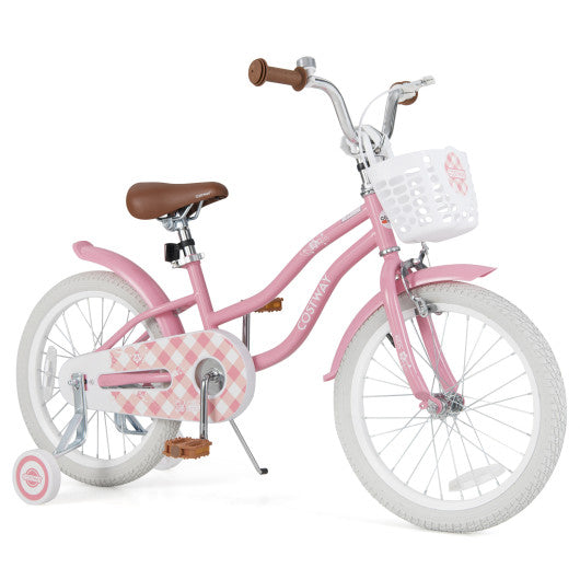 18 Inch Kids Bike with Training Wheels and Basket for Boys Girls 4-8 Years Old-18 inches