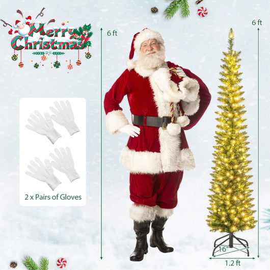 5/6/7/8/9 Feet Pre-lit Pencil Artificial Christmas Tree with 150/180/200//300/400 Warm White LED Lights-6 ft