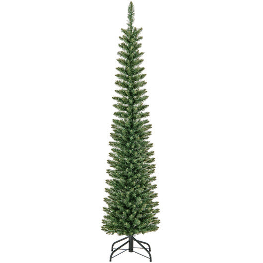5/6/7/8/9 Feet Pre-lit Pencil Artificial Christmas Tree with 150/180/200//300/400 Warm White LED Lights-6 ft
