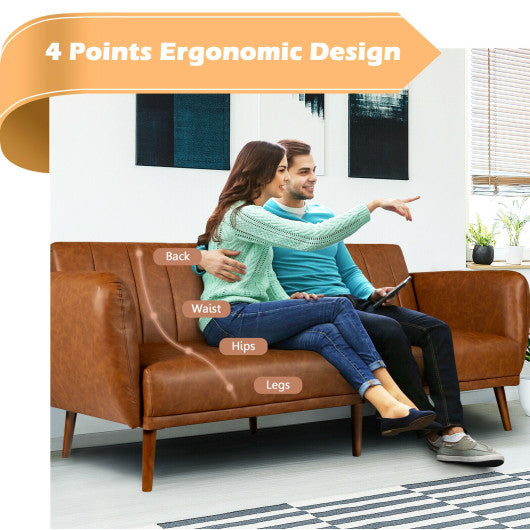 3 Seat Convertible Sofa Bed with Adjustable Backrest for Living Room-Brown