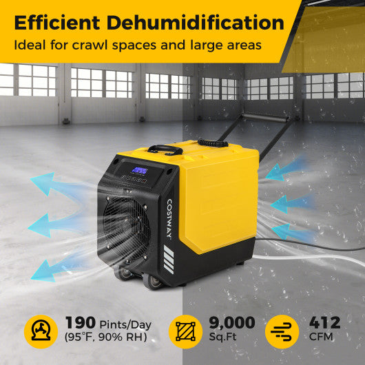 190 PPD Commercial Dehumidifier with Pump and 2 Wheels-Yellow