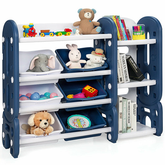Kids Toy Storage Organizer with Bins and Multi-Layer Shelf for Bedroom Playroom -Blue