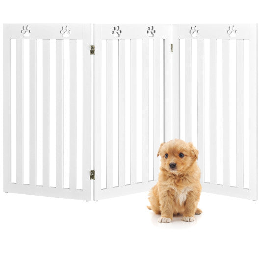 36 Inch Folding Wooden Freestanding Pet Gate Dog Gate with 360° Flexible Hinge-White