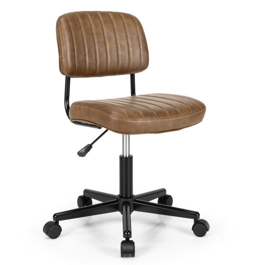 PU Leather Adjustable Office Chair Swivel Task Chair with Backrest-Brown