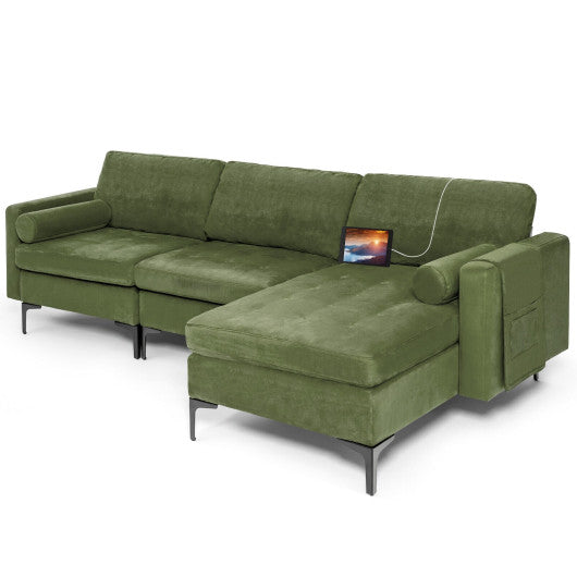 Modular 2-seat/3-Seat/4-Seat L-shaped Sectional Sofa Couch with Reversible Chaise and Socket USB Ports-3-Seat L-shaped