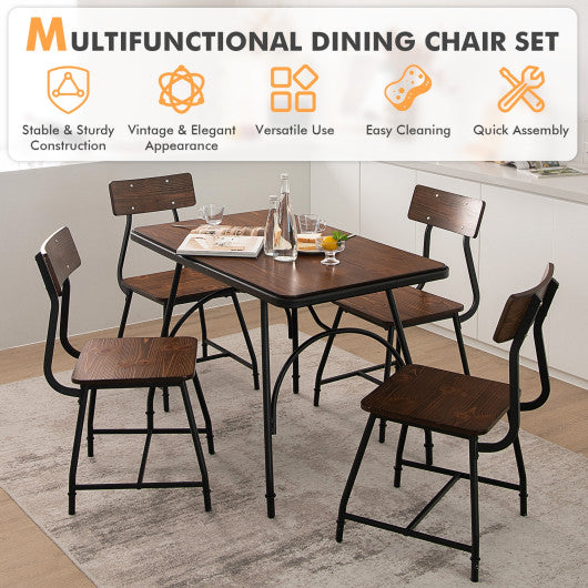 2 Pieces Modern Dining Room Side Chairs with Metal Frame-Brown