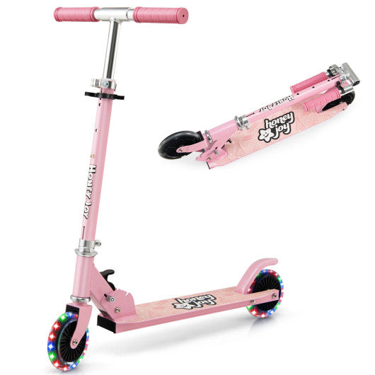 Folding Kick Scooter with 3 Adjustable Heights for Kids-Pink