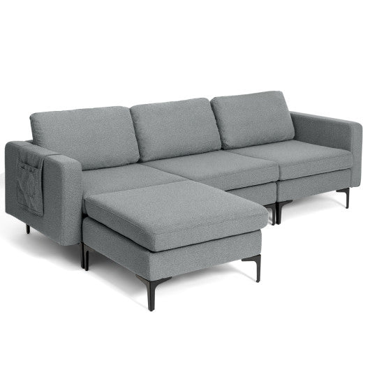 Modular 3-Seat L-shaped Sectional Sofa with Reversible Chaise and 2 USB Ports-Dark Gray