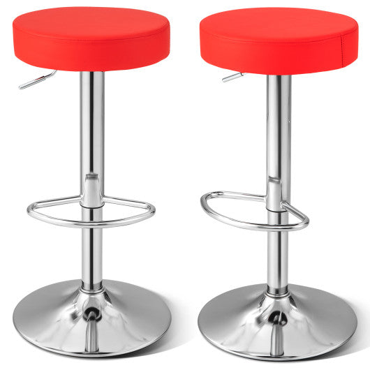 Set of 2 Adjustable Swivel Round Bar Stool Pub Chairs-Red