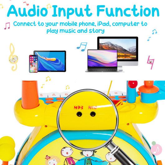 2-in-1 Kids Electronic Drum and Keyboard Set with Stool-Blue