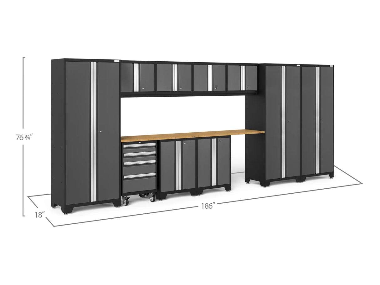 Bold Series 12 Piece Cabinet Set with Tool, Base, Wall Cabinets and 3 Lockers