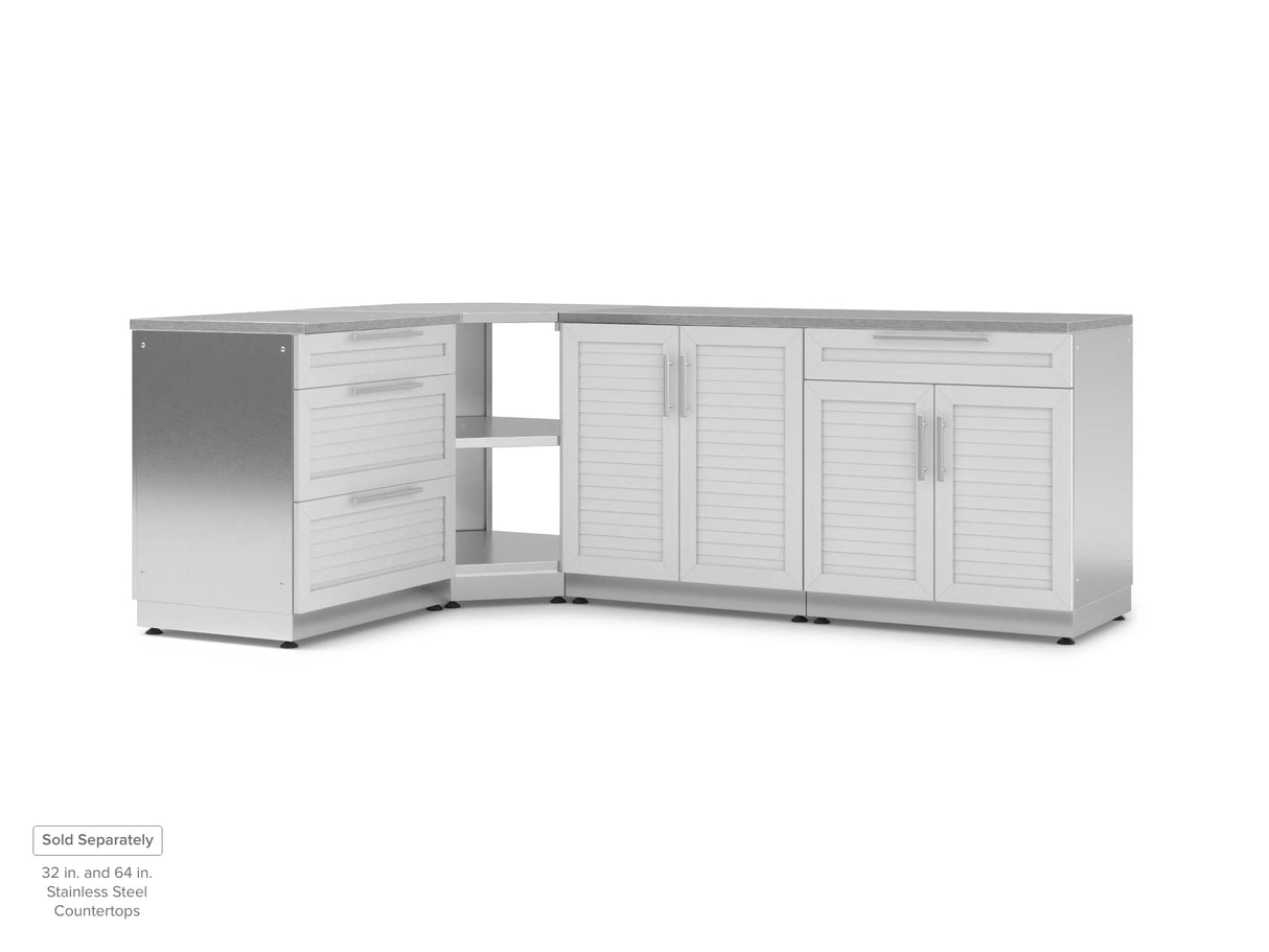 Outdoor Kitchen Stainless Steel 4 Piece Cabinet Set with Corner Shelf, 2-Door, 3-Drawer and Bar Cabinet
