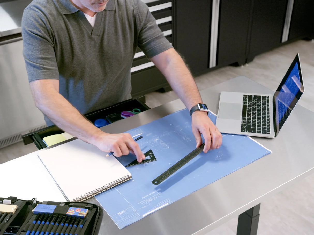 56 In. Manual Adjustable Height Worktable with Drawer