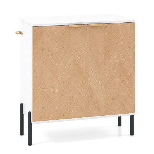 2-Door Buffet Cabinet Sideboard with Shelf and Metal Legs-White-Natural Wood