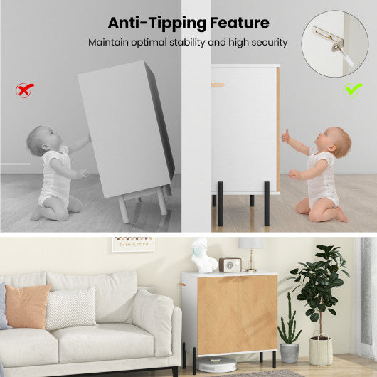 2-Door Buffet Cabinet Sideboard with Shelf and Metal Legs-White-Natural Wood