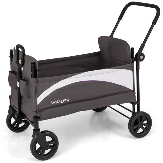 2-Seat Stroller Wagon with Adjustable Canopy and Handles-Gray