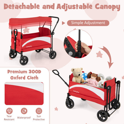 2-Seat Stroller Wagon with Adjustable Canopy and Handles-Red