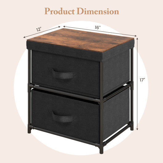 2-Drawer Nightstand with Removable Fabric Bins and Pull Handles Set of 2-Black