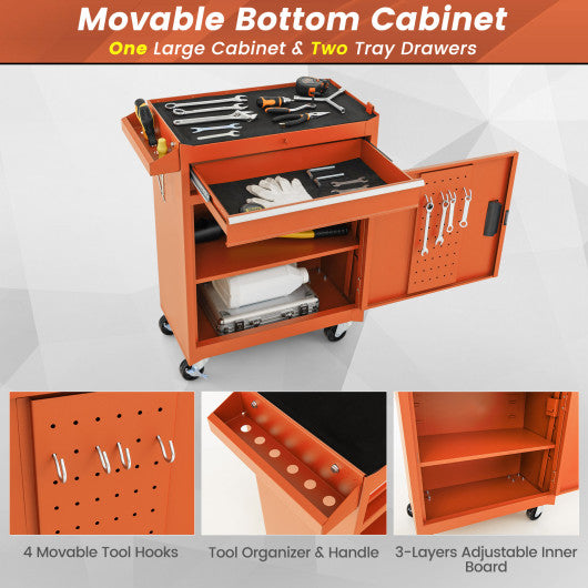 2-in-1 Rolling Tool Chest with 5 Sliding Lockable Drawers-Orange