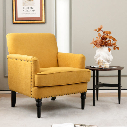 Modern Upholstered Padded Accent Chair with Rubber Wood Legs-Yellow
