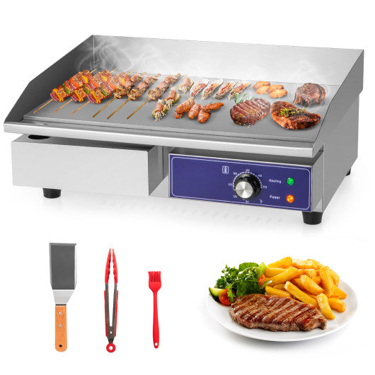 2000W Commercial Stainless Steel Grill with Adjustable Temp Control and Accessories-Silver