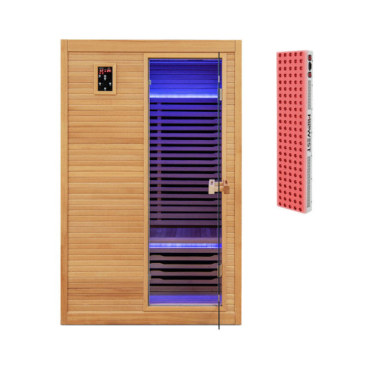 2024 New 2 People Far Infrared Wooden Sauna Room with Free Red Light Therapy for Home