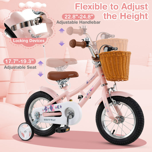 12 Inch Kids Bike Retro Bicycle with Adjustable Height and Basket for Ages 3-8 Years Old