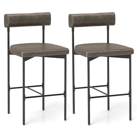 20 Inch Upholstered Bar Stools Set of 2 Counter Height Bar Chairs with Backrest-Gray
