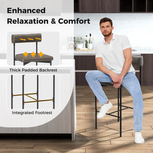 20 Inch Upholstered Bar Stools Set of 2 Counter Height Bar Chairs with Backrest-Gray