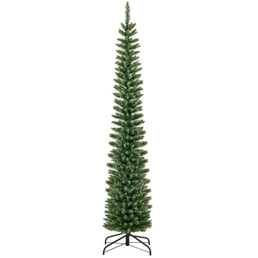 5/6/7/8/9 Feet Pre-lit Pencil Artificial Christmas Tree with 150/180/200//300/400 Warm White LED Lights-7 ft