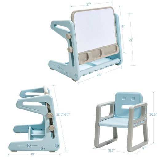 2 in 1 Kids Easel Table and Chair Set with Adjustable Art Painting Board-Blue