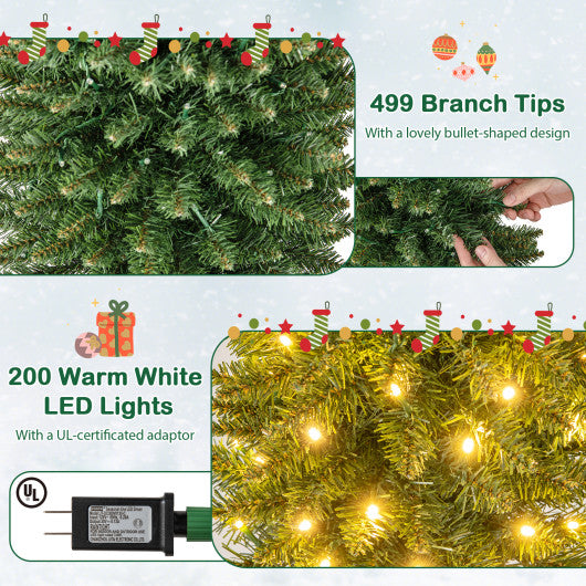 5/6/7/8/9 Feet Pre-lit Pencil Artificial Christmas Tree with 150/180/200//300/400 Warm White LED Lights-7 ft