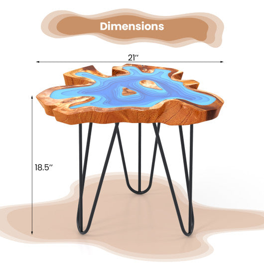 21 Inch Outdoor Epoxy Resin Teak Wood End Table with Irregular Tabletop