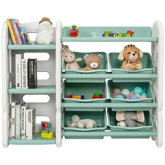 Kids Toy Storage Organizer with Bins and Multi-Layer Shelf for Bedroom Playroom -Green