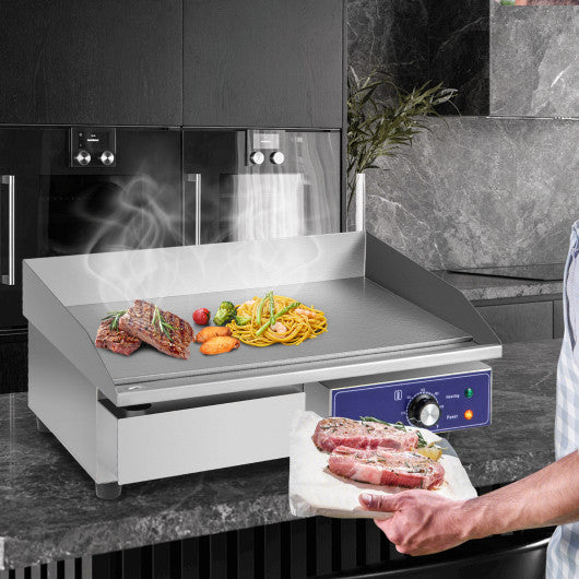 22 Inch Countertop Electric Griddle 2000W 110V Commercial Stainless Steel Grill-Silver