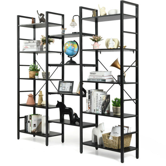 Vintage Triple Wide 5-Tier Bookcase Large Bookshelf Display Storage Shelf-Black