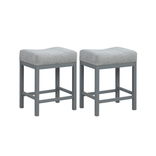 24.5 Inches Linen Fabric Saddle Stools Set of 2 with Cushioned Seat-Gray