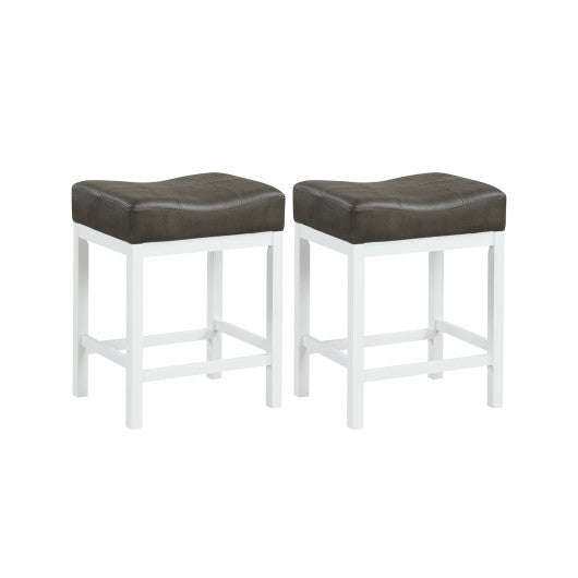 24.5 Inches Linen Fabric Saddle Stools Set of 2 with Cushioned Seat-Black and White