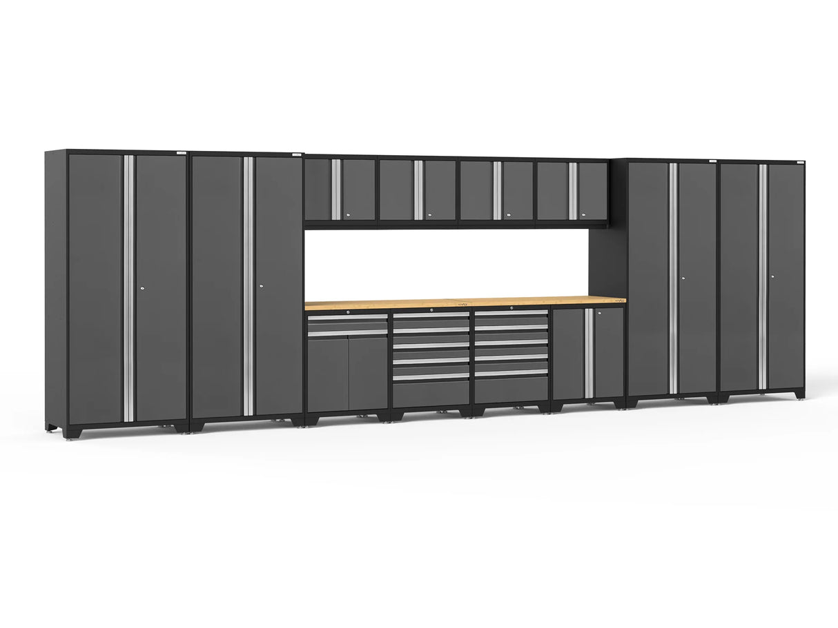 Pro Series 14 Piece Cabinet Set with Lockers, Base, Wall, Tool Drawer, Multi-Function Cabinets and 56 In. Worktop