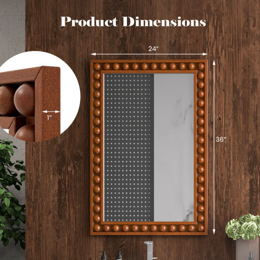 24 x 36 Inches Rustic Wall Mirror with Solid Wood Frame for Living Room Bedroom-Brown