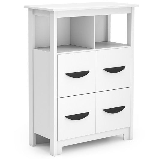 24 Inch Floor Cabinet with 2 Open Compartments and 2 Drawers-White