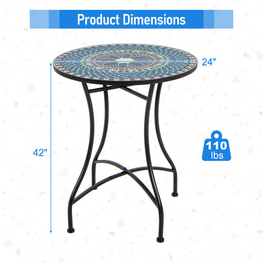 24 Inch Patio Bistro Table with Ceramic Tile Tabletop-Multicolor