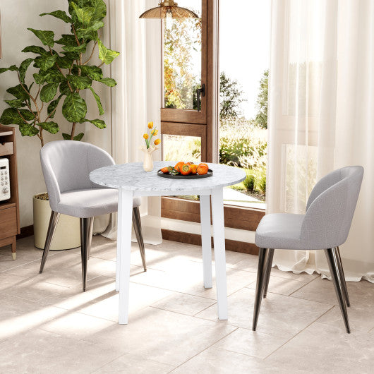35 Inch Round Dining Table with Rubber Wood Legs and Marble-textured Veneer Tabletop-White