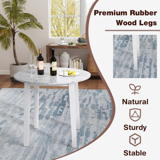 35 Inch Round Dining Table with Rubber Wood Legs and Marble-textured Veneer Tabletop-White