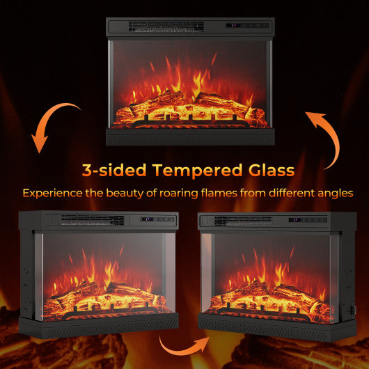 24 Inches 3-Sided Glass Electric Fireplace Heater with Remote Control