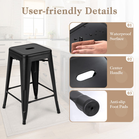 24 Inch Set of 4 Tolix Style Counter Height Barstool Stackable Chair-Black