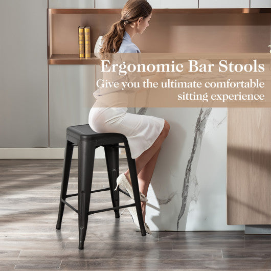 24 Inch Set of 4 Tolix Style Counter Height Barstool Stackable Chair-Black